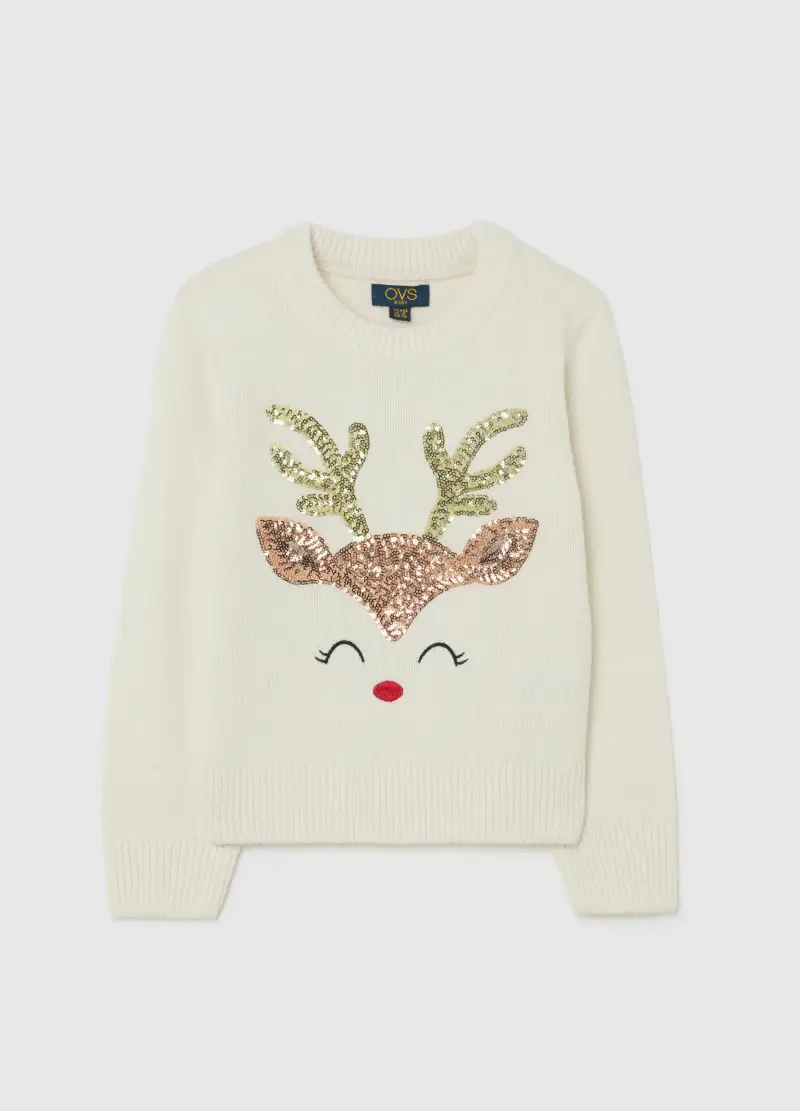 Maglione Bianco Da Bambina Regular Fit Con Decori Glitterati, Bianco