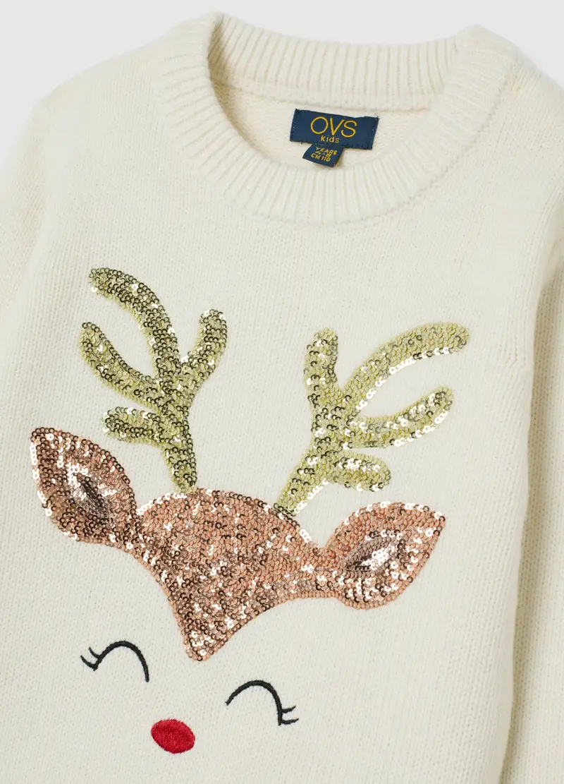 Maglione Bianco Da Bambina Regular Fit Con Decori Glitterati, Bianco miniatura 3