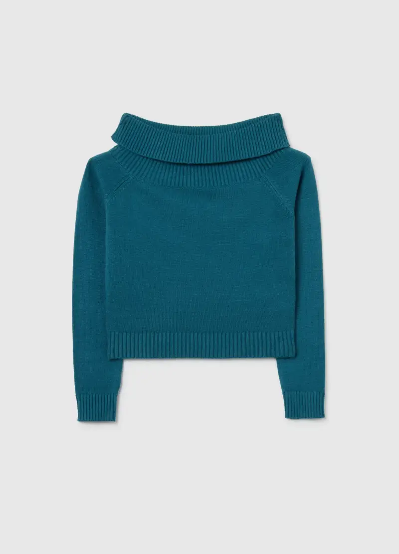 Maglione Blu Con Collo Sciallato Da Ragazze Regular Fit, Bambina, Blu