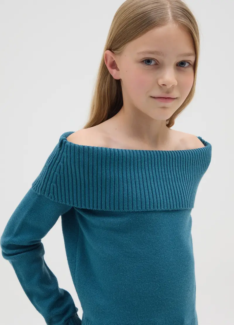 Ovs Kids Maglione Blu Con Collo Sciallato Bambina miniatura 3