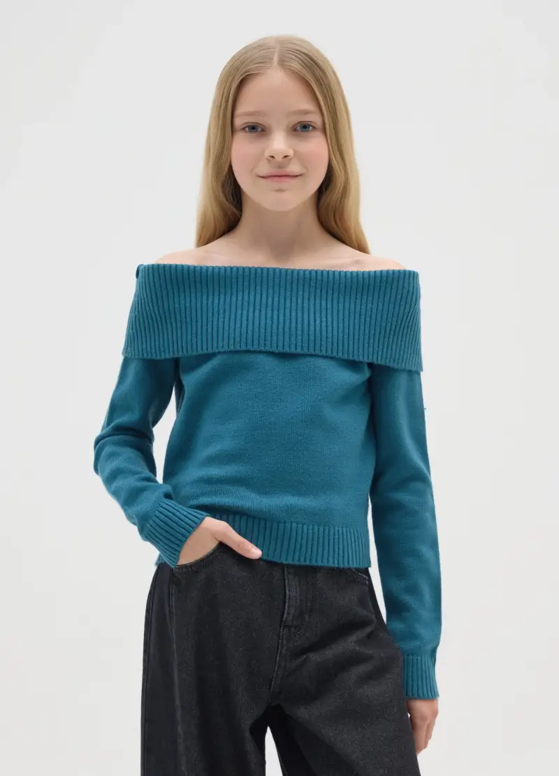 Ovs Kids Maglione Blu Con Collo Sciallato Bambina