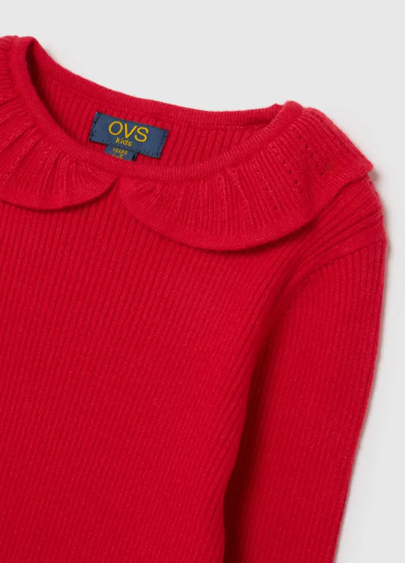 Maglione Con Colletto Rosso Da Bambina Regular Fit, Rosso miniatura 3