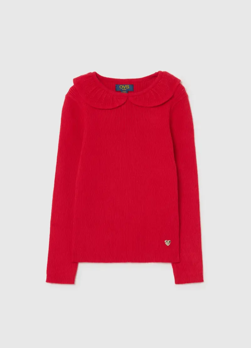 Maglione Con Colletto Rosso Da Bambina Regular Fit, Rosso