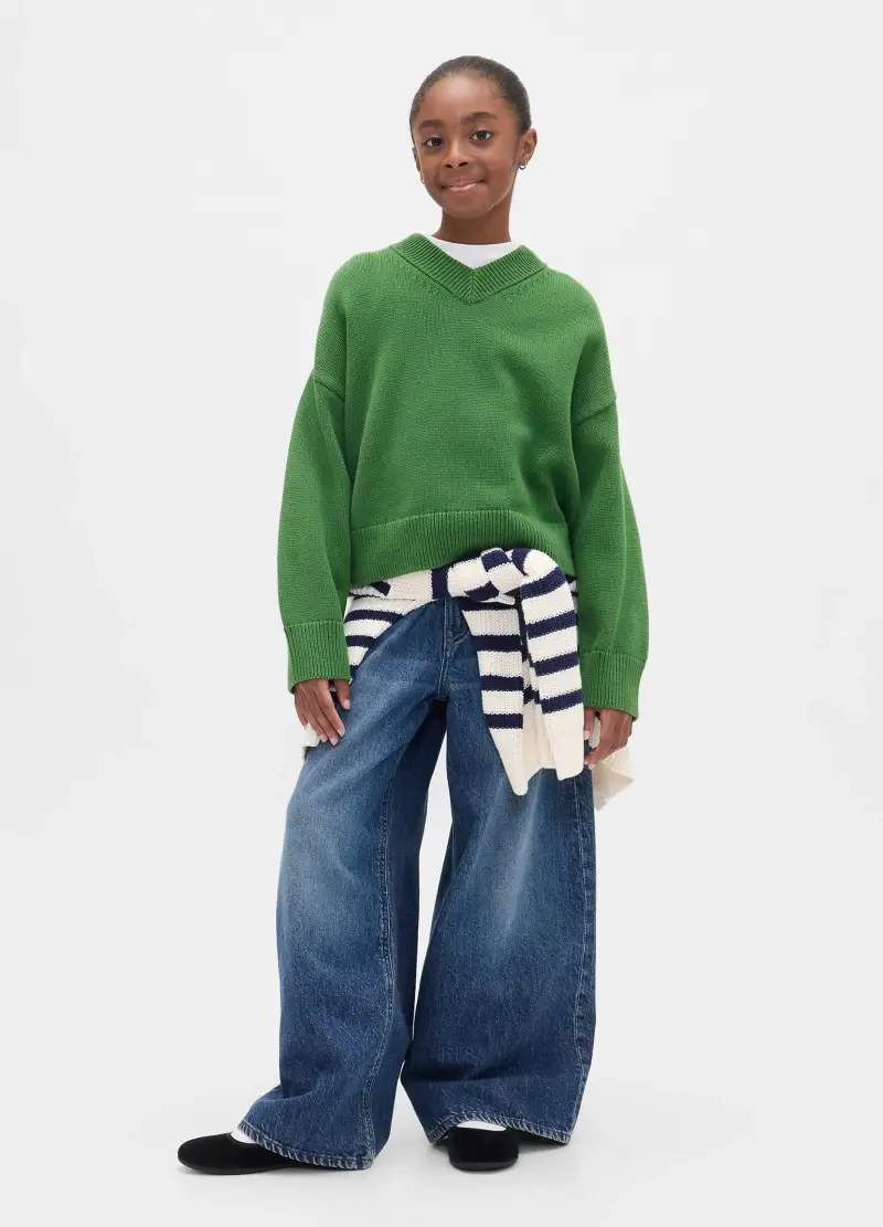 Maglione Con Scollo A V, Bambina, Verde miniatura 3