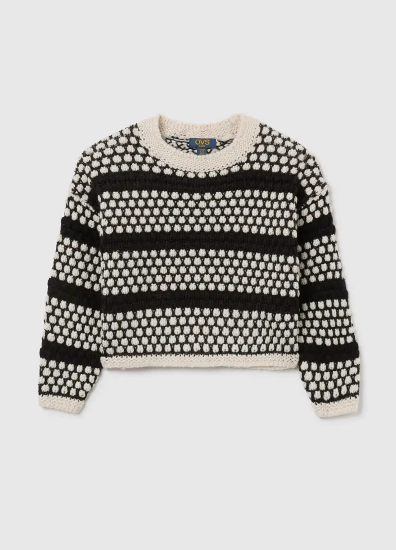 Maglione Da Bambina A Maglia Bicolor, Bianco