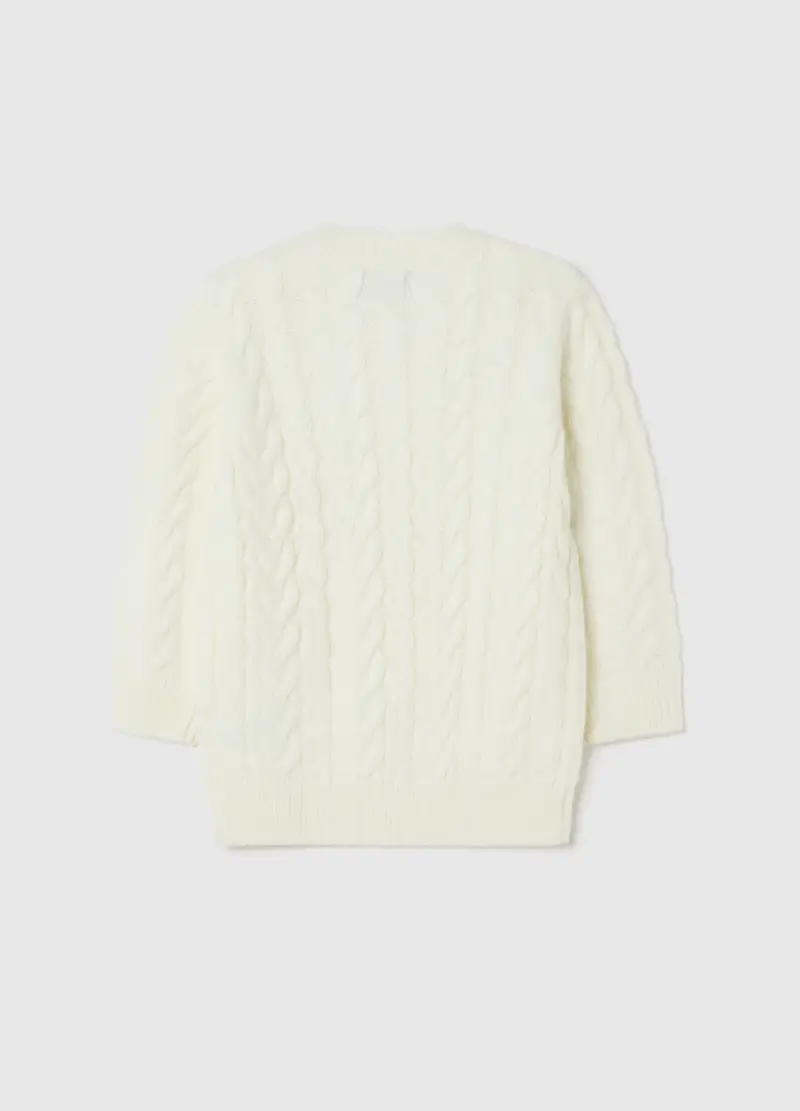 Maglione Da Bambina Bianco A Trecce Vestibilità Over, Bianco miniatura 2