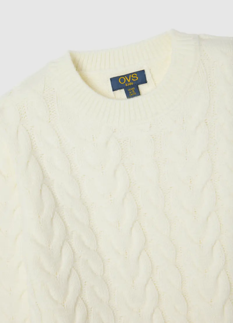 Maglione Da Bambina Bianco A Trecce Vestibilità Over, Bianco miniatura 3