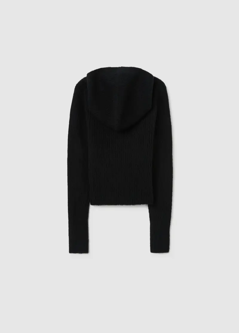 Maglione Da Ragazze In Misto Lana Nero Vestibilità Fitted Con Cappuccio, Bambina, Nero miniatura 2