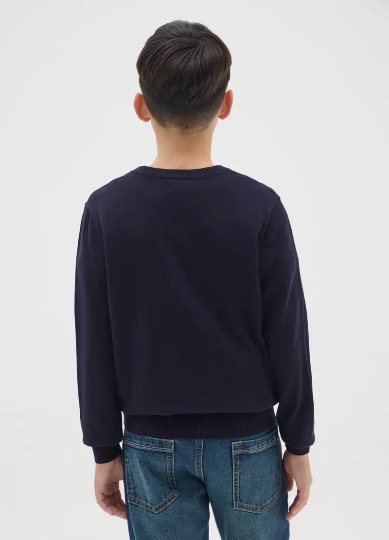 Maglione Da Ragazzo Blu Scuro In Puro Cotone Regular Fit, Bambino, Blu miniatura 2