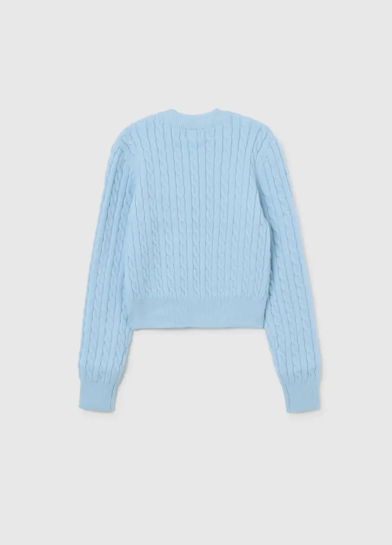 Maglione Girocollo Azzurro Da Ragazza Con Motivo A Treccia Regular Fit, Bambina, Azzurro miniatura 2