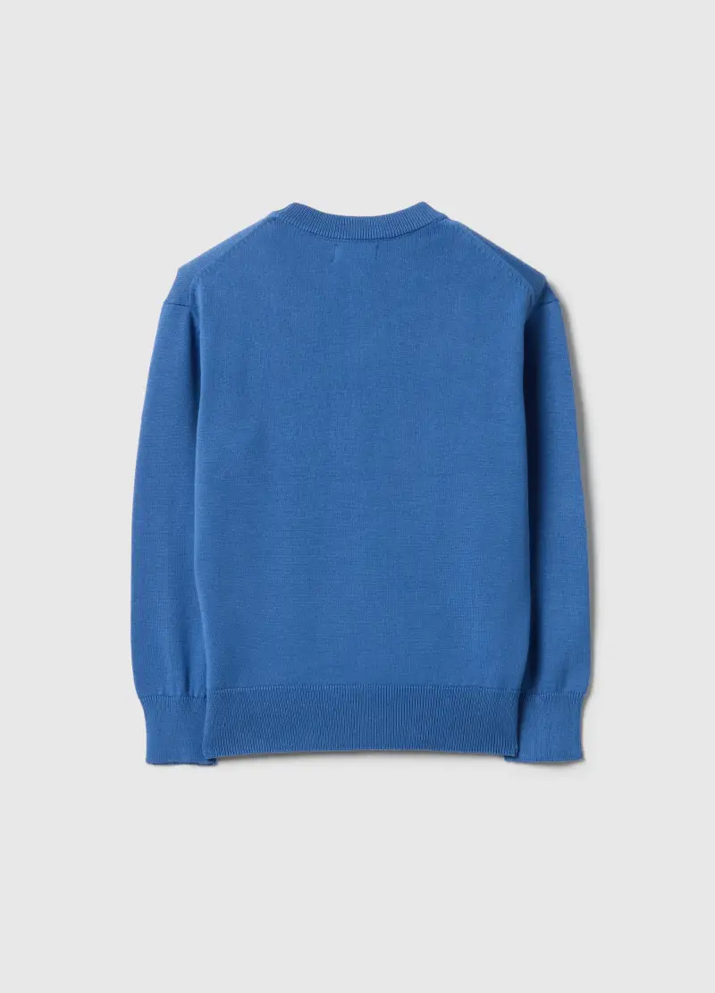 Maglione Girocollo In Puro Cotone Blu Da Bambino Regular Fit, Blu miniatura 2