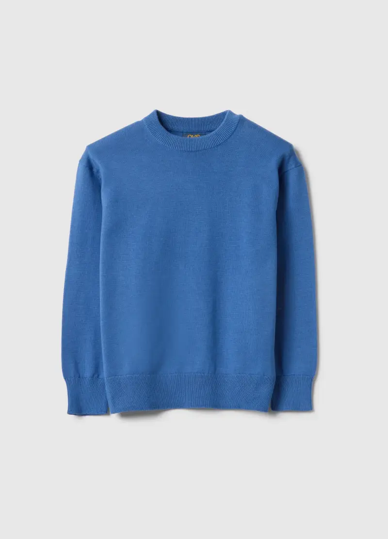Maglione Girocollo In Puro Cotone Blu Da Bambino Regular Fit, Blu