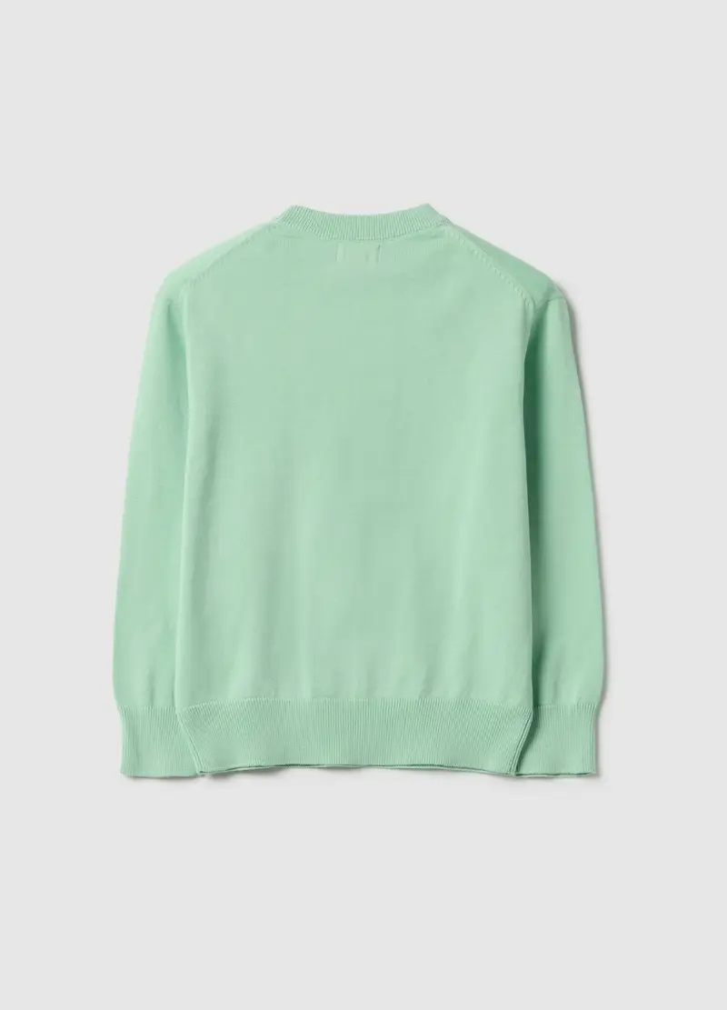 Maglione Girocollo In Puro Cotone Verde Da Bambino Regular Fit, Verde miniatura 2