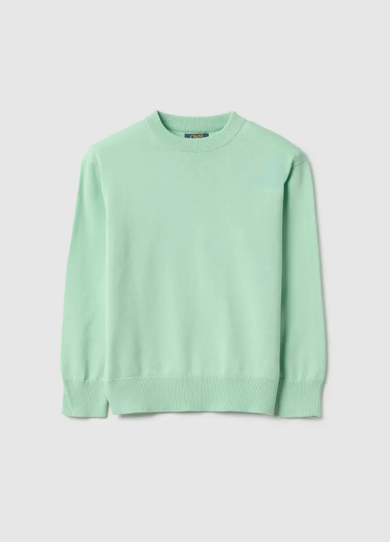 Maglione Girocollo In Puro Cotone Verde Da Bambino Regular Fit, Verde