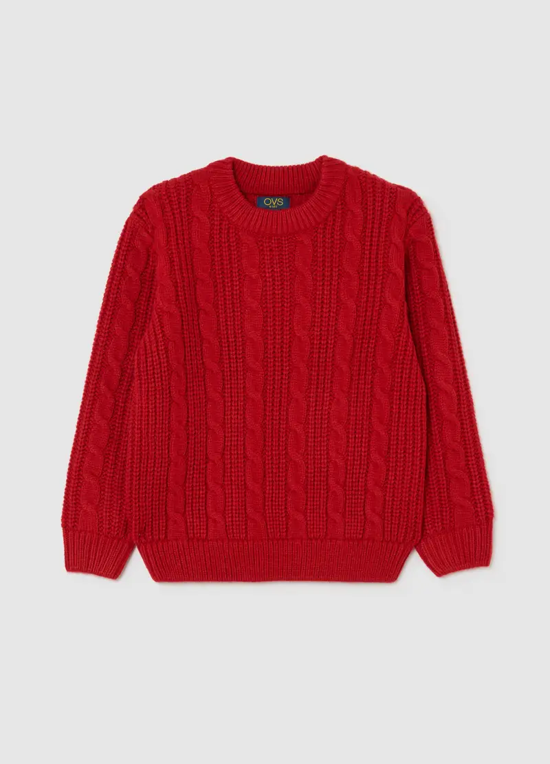 Maglione Girocollo Rosso Da Bambino Regular Fit Con Design A Trecce, Rosso miniatura 2