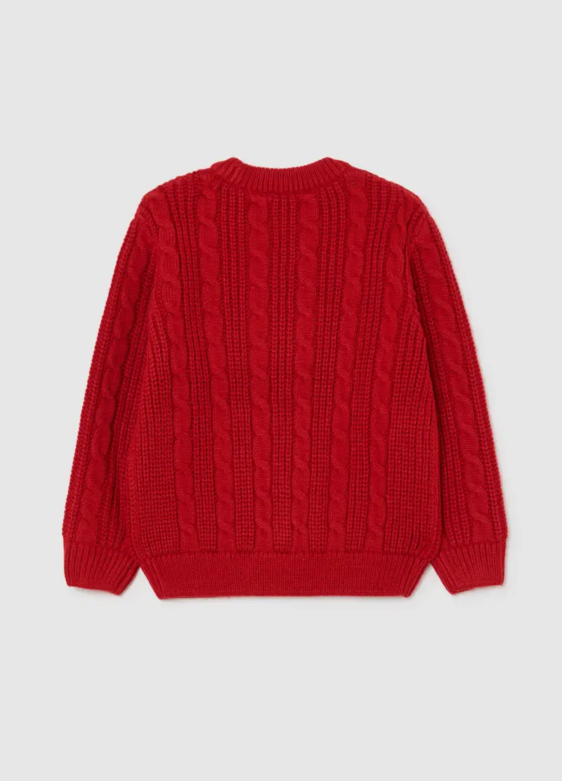 Maglione Girocollo Rosso Da Bambino Regular Fit Con Design A Trecce, Rosso miniatura 3