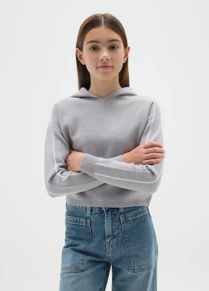 Maglione Grigio Con Cappuccio Da Ragazza Vestibilità Oversize, Bambina, Grigio