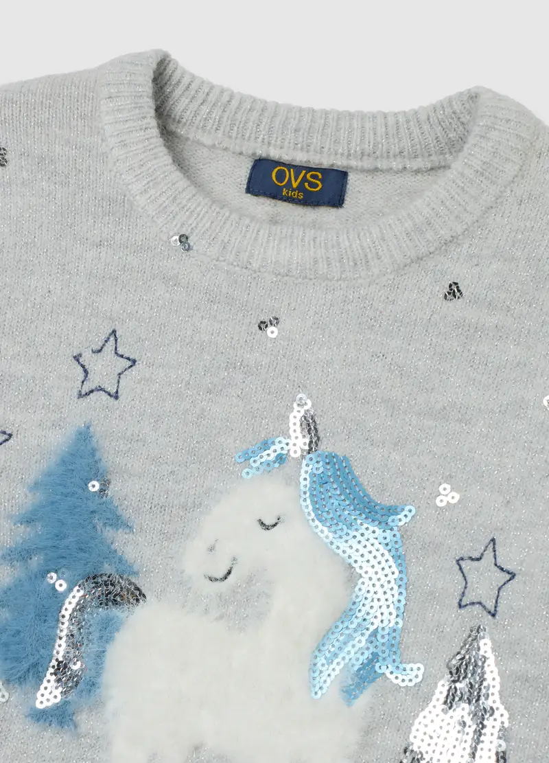 Maglione Grigio Con Decorazioni Natalizie, Bambina, Bianco miniatura 3