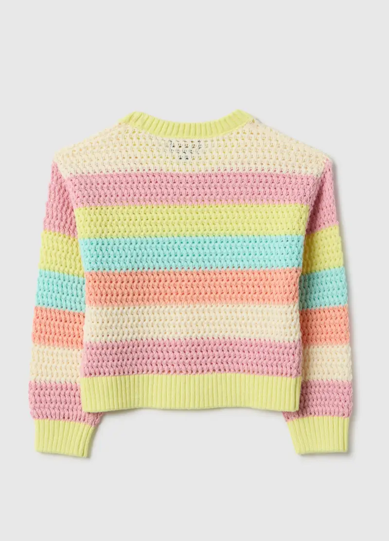 Maglione In Puro Cotone A Righe Multicolor Da Bambina Regular Fit, Multicolor miniatura 2