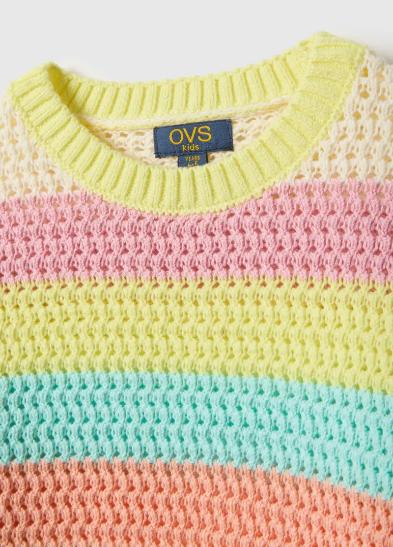 Maglione In Puro Cotone A Righe Multicolor Da Bambina Regular Fit, Multicolor miniatura 3