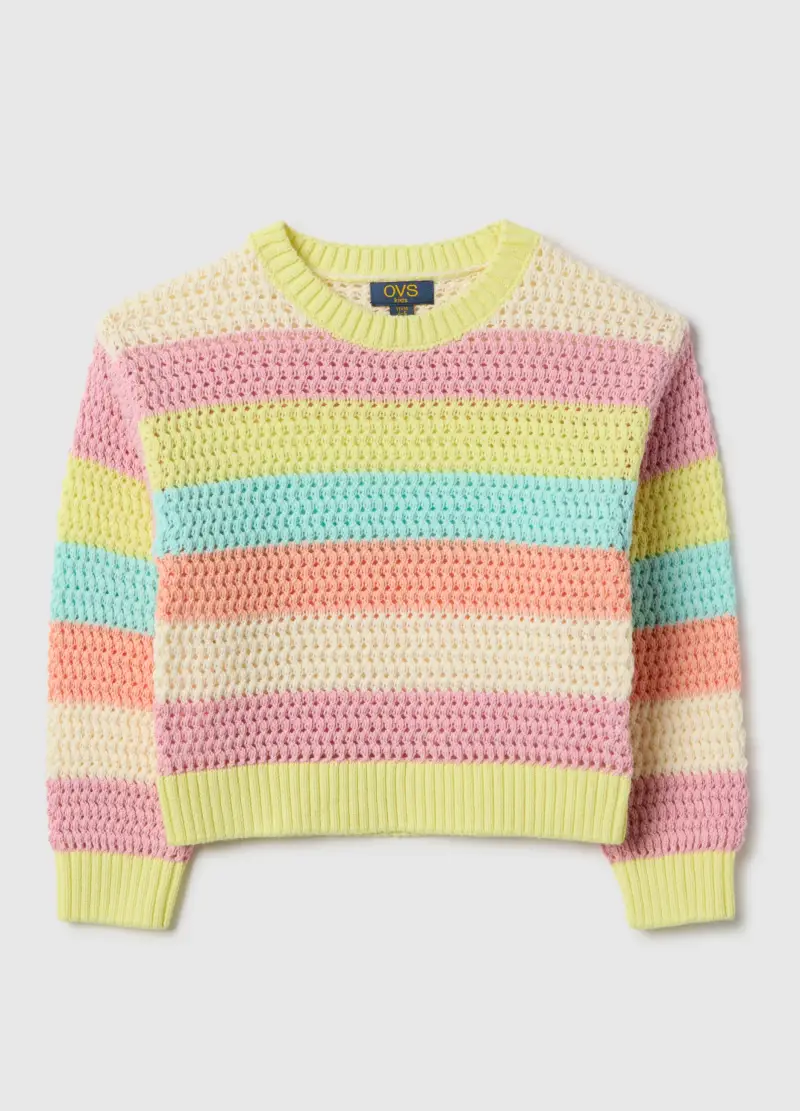 Maglione In Puro Cotone A Righe Multicolor Da Bambina Regular Fit, Multicolor