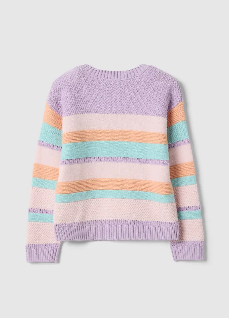 Maglione In Puro Cotone A Righe Multicolor Regular Fit Per Bambina, Multicolor miniatura 2