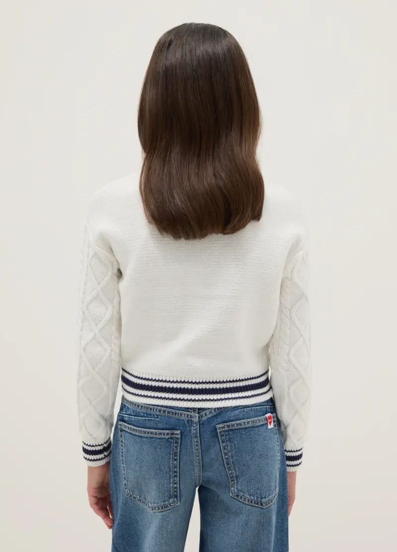 Maglione In Puro Cotone Bianco Da Ragazza Regular Fit Con Ricamo, Bambina, Bianco miniatura 2