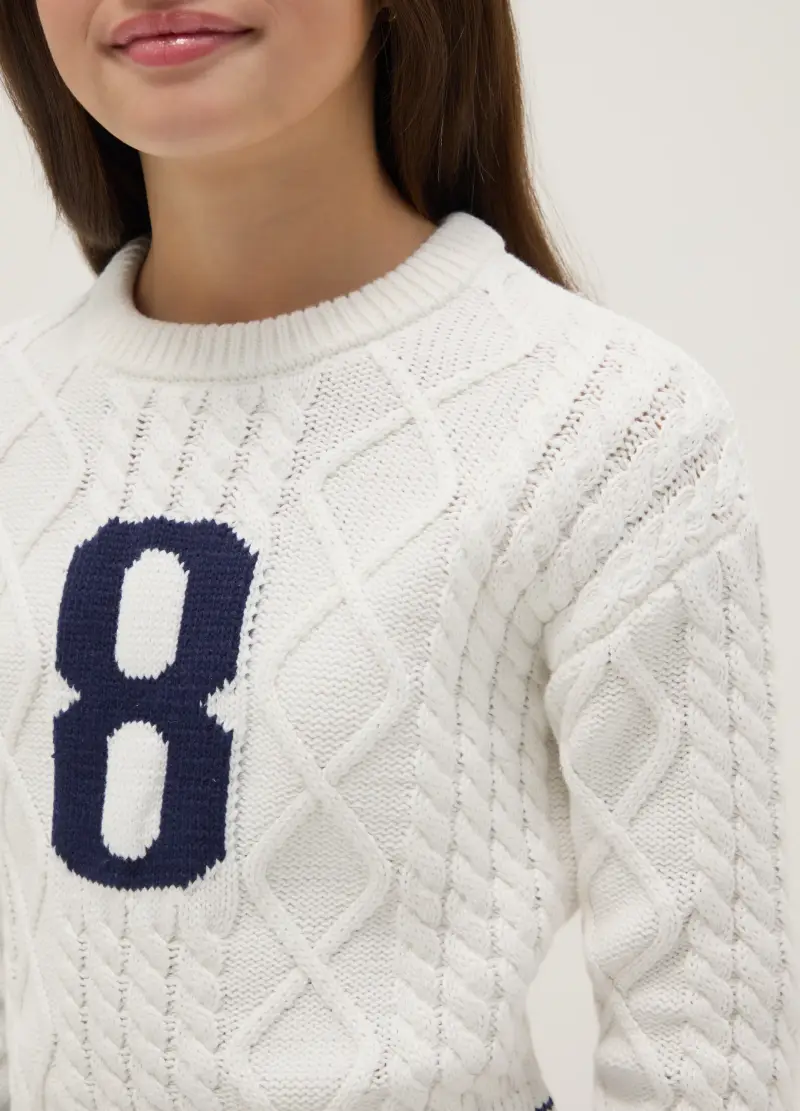 Maglione In Puro Cotone Bianco Da Ragazza Regular Fit Con Ricamo, Bambina, Bianco miniatura 3