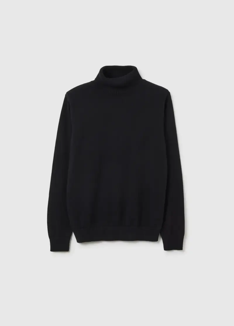 Maglione Nero A Collo Alto Da Ragazzo In Puro Cotone Regular Fit, Bambino, Nero