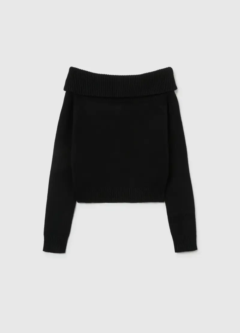 Maglione Nero Con Collo Sciallato Da Ragazze Regular Fit, Bambina, Nero miniatura 2