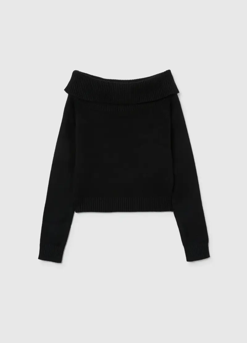 Maglione Nero Con Collo Sciallato Da Ragazze Regular Fit, Bambina, Nero