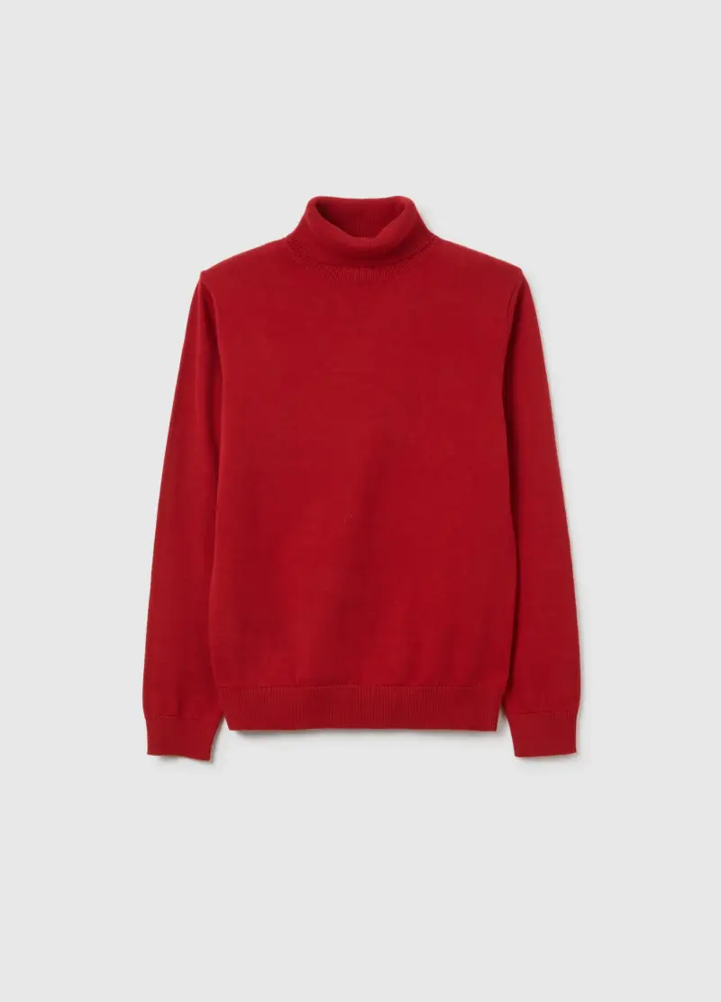 Maglione Rosso A Collo Alto Da Ragazzo In Puro Cotone Regular Fit, Bambino, Rosso