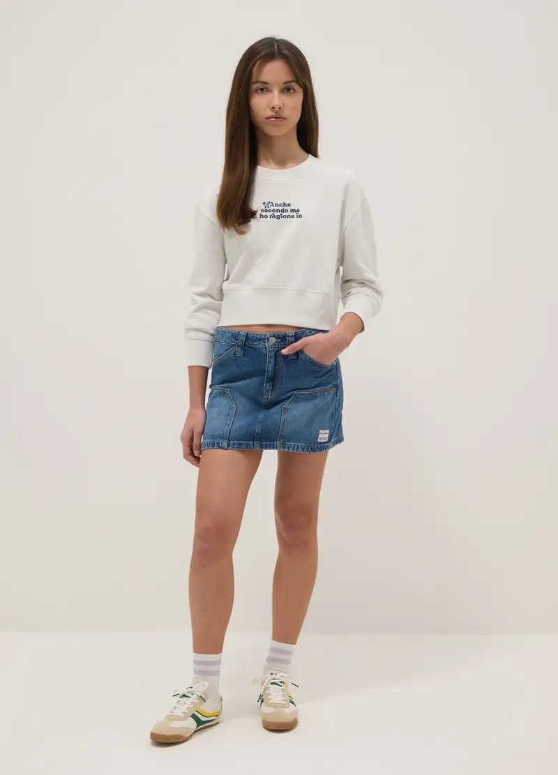 Minigonna In Puro Cotone Denim Blu Da Ragazza Regular Fit, Bambina, Denim