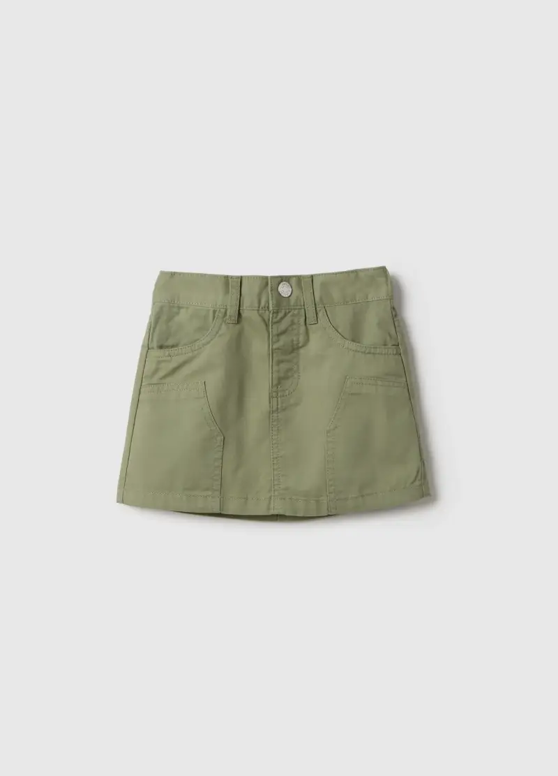 Minigonna In Puro Cotone Verde Da Bambina Regular Fit Con Decori, Verde