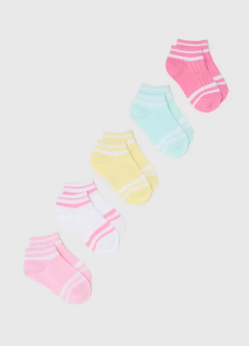 Multipack Di Cinque Calzini Multicolor Da Bambina In Cotone, Multicolor