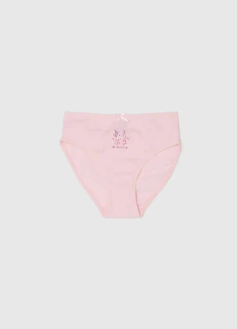 Mutandine In Cotone Elasticizzato Rosa Da Bambina Regular Fit Con Unicorno, Rosa