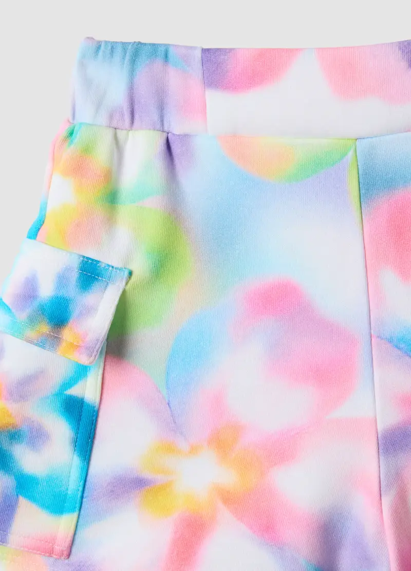 Pantaloncini In Misto Cotone Multicolor Da Bambina Con Motivo Floreale, Multicolor miniatura 3