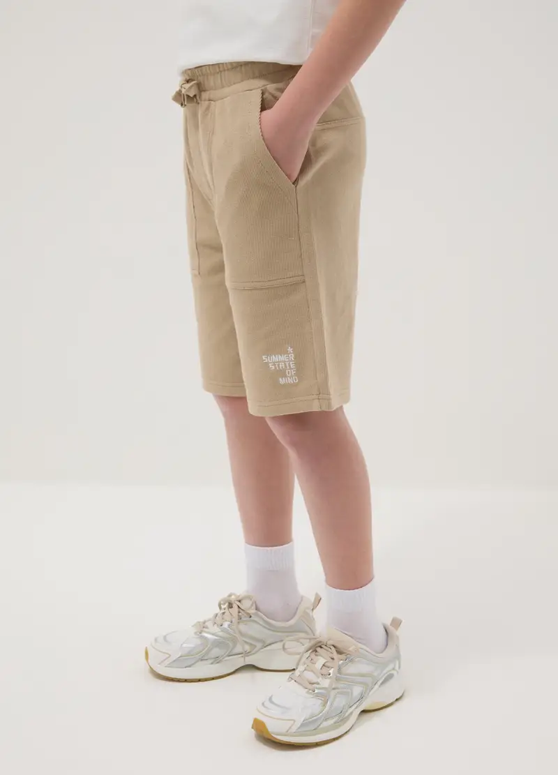 Pantaloncini In Puro Cotone Beige Da Ragazzo Regular Fit, Bambino, Beige miniatura 2