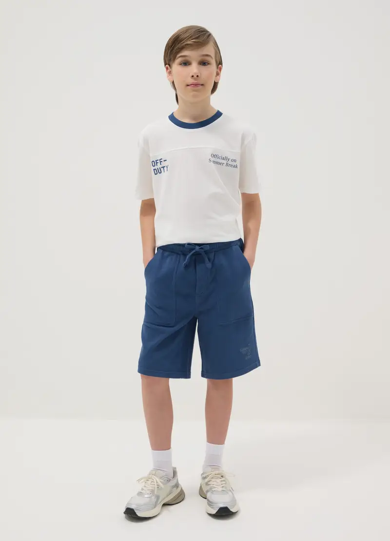 Pantaloncini In Puro Cotone Blu Da Ragazzo Regular Fit, Bambino, Blu
