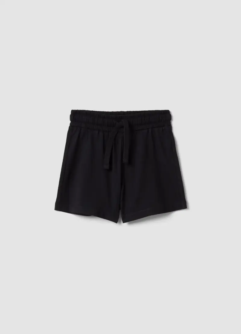 Pantaloncini In Puro Cotone Nero Da Bambina Regular Fit, Nero