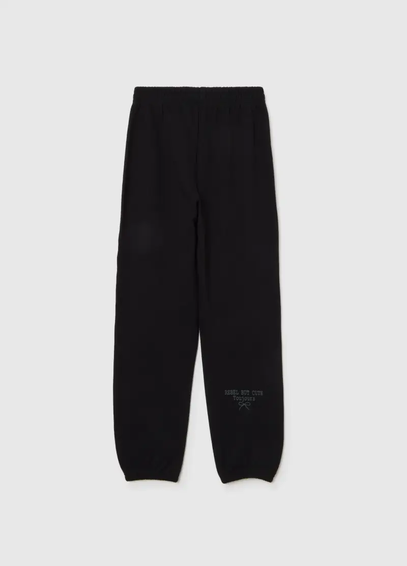 Pantalone Nero Jogger In Cotone, Bambina, Nero miniatura 2