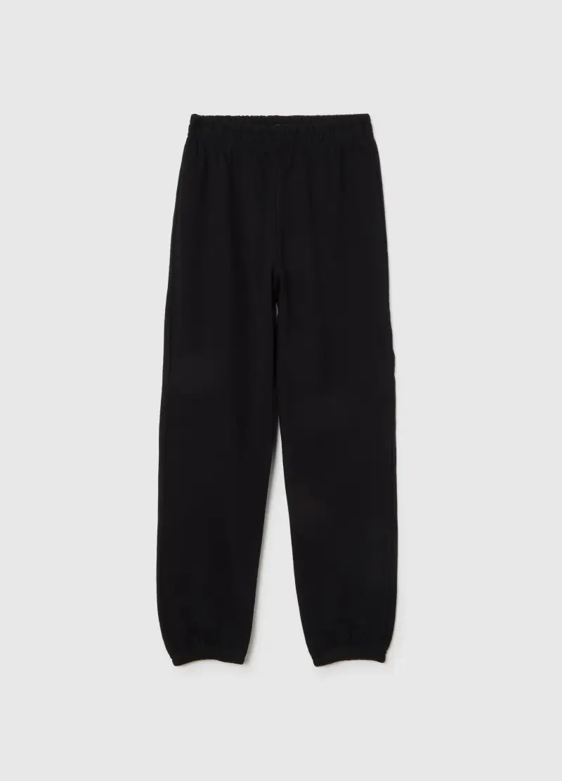 Pantalone Nero Jogger In Cotone, Bambina, Nero