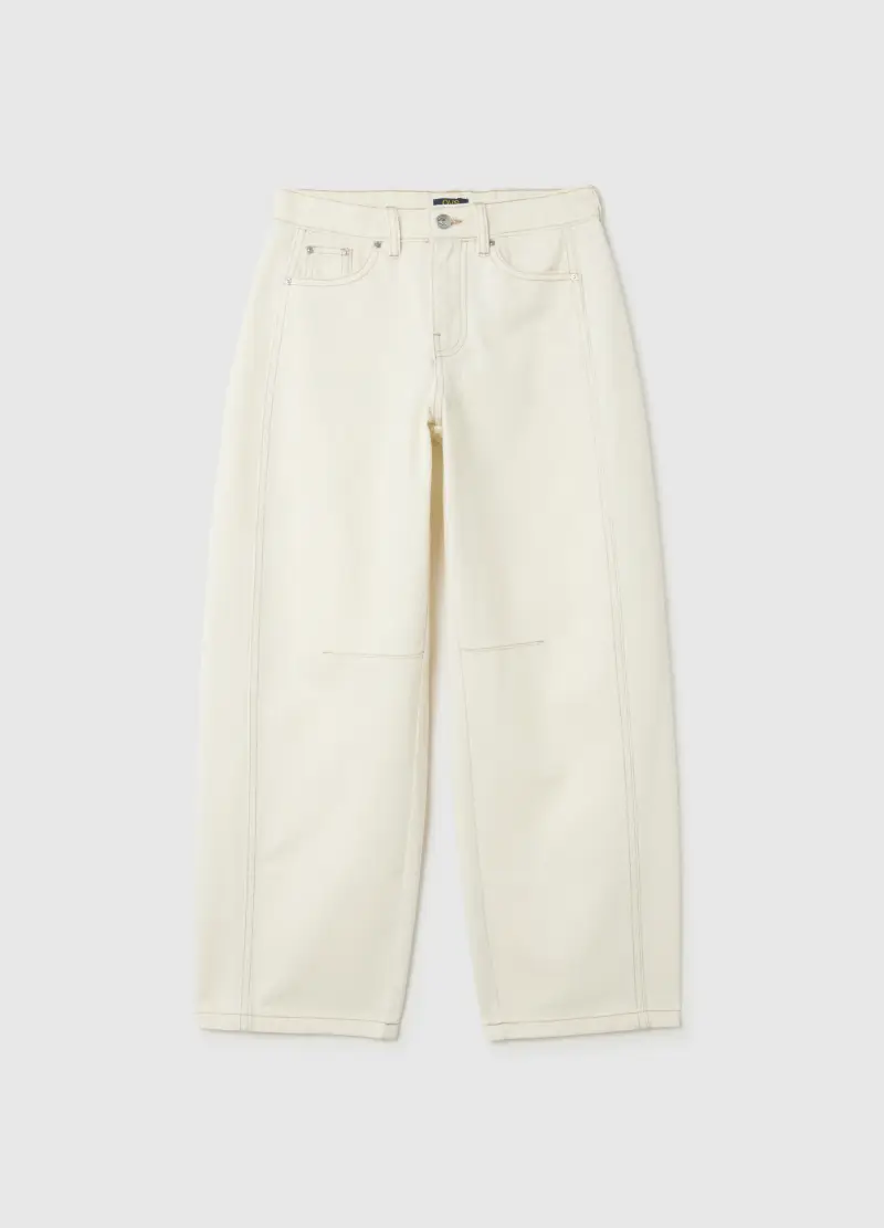 Pantaloni Baggy Bianchi Da Ragazza In Puro Cotone, Bambina, Bianco