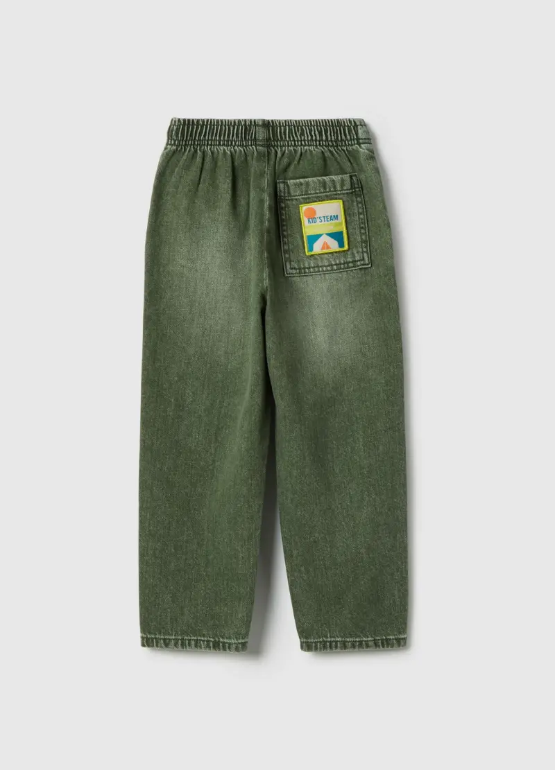 Pantaloni Baggy In Puro Cotone Verde Da Bambino, Verde miniatura 2