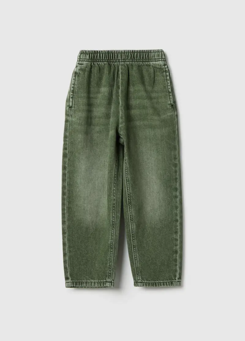 Pantaloni Baggy In Puro Cotone Verde Da Bambino, Verde