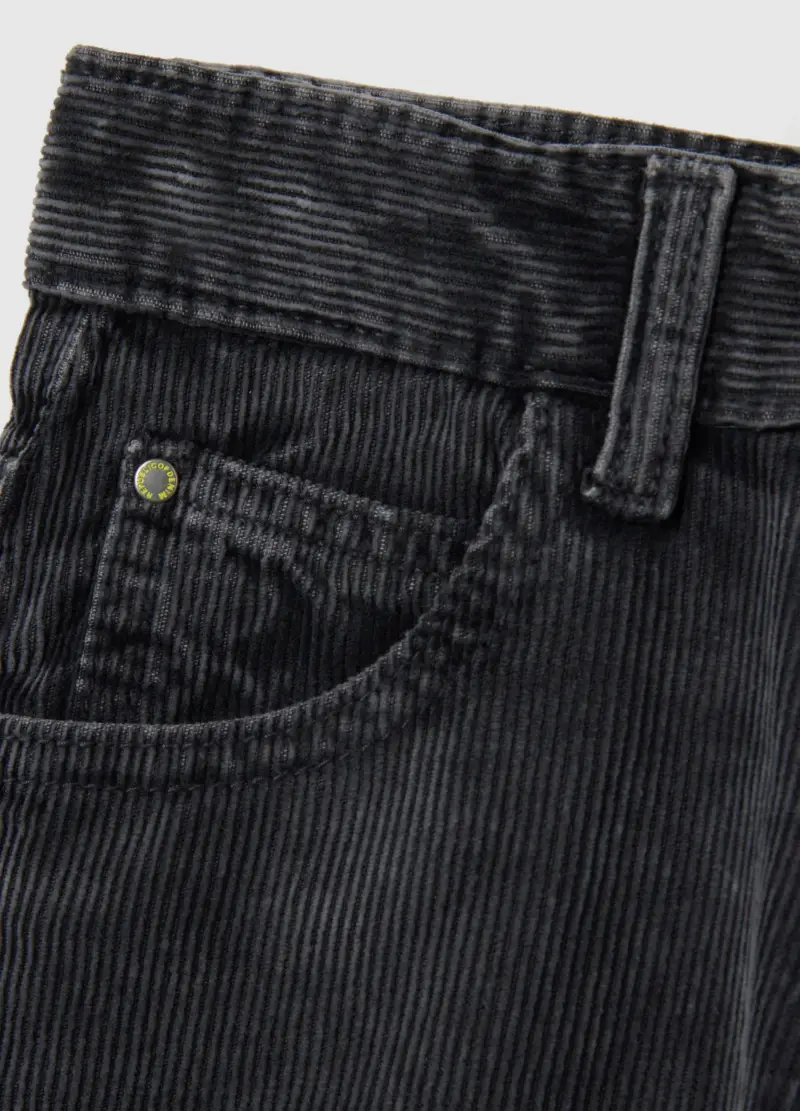 Pantaloni Baggy Neri Da Bambino In Puro Cotone A Coste, Nero miniatura 3