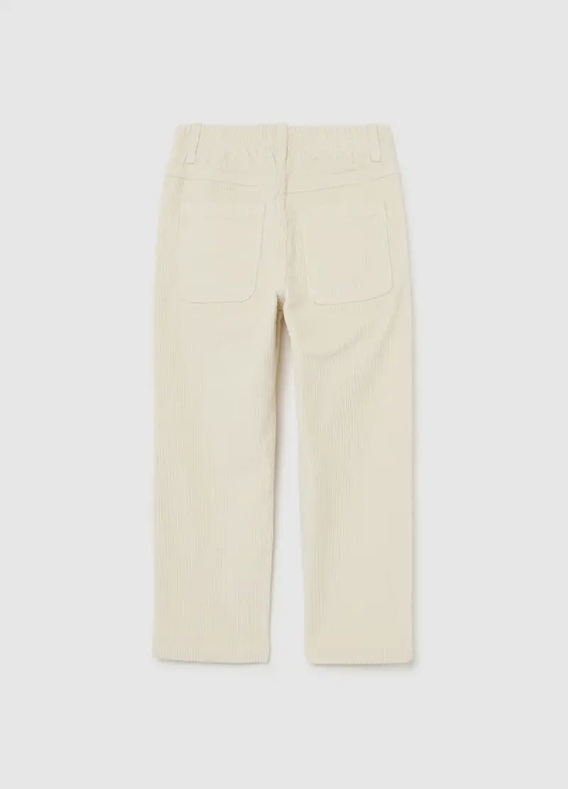 Pantaloni Beige Da Bambino In Misto Cotone A Coste Regular Fit, Beige miniatura 2