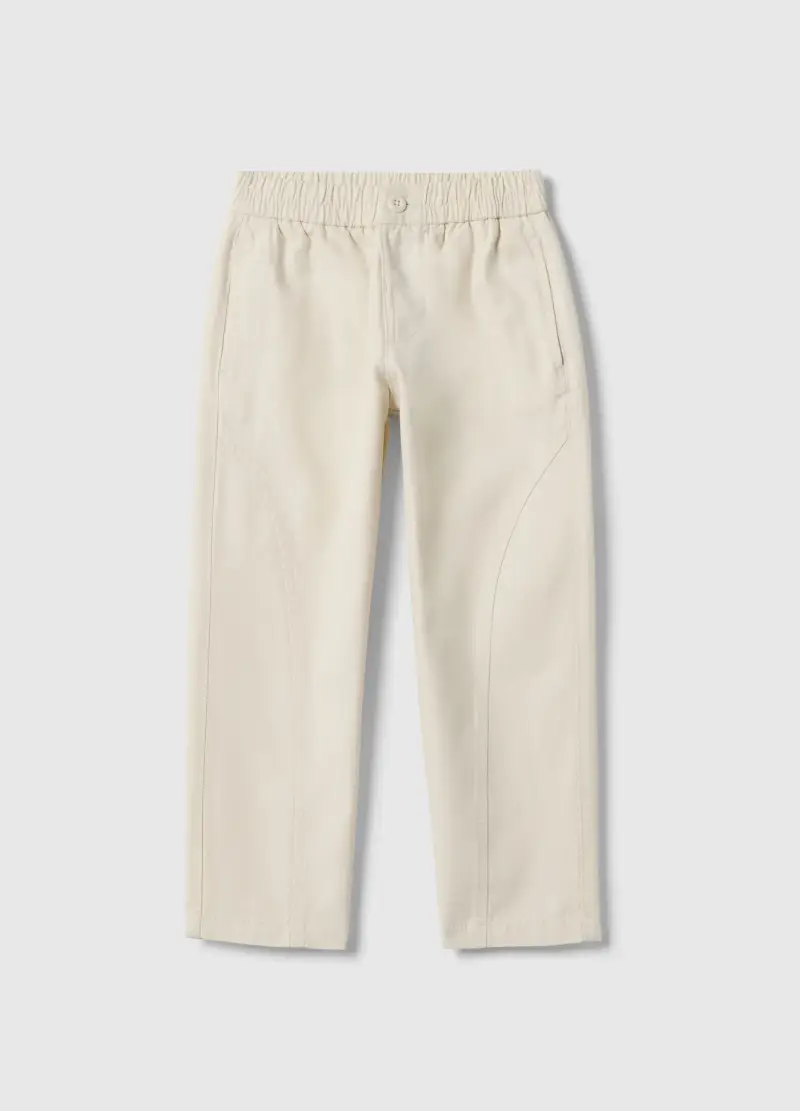 Pantaloni Beige Da Bambino In Puro Cotone Regular Fit, Beige