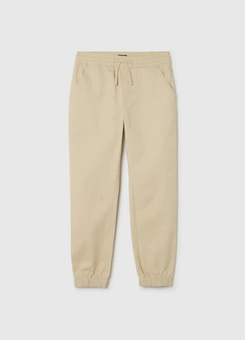 Pantaloni Beige In Cotone Elasticizzato, Bambino, Marrone