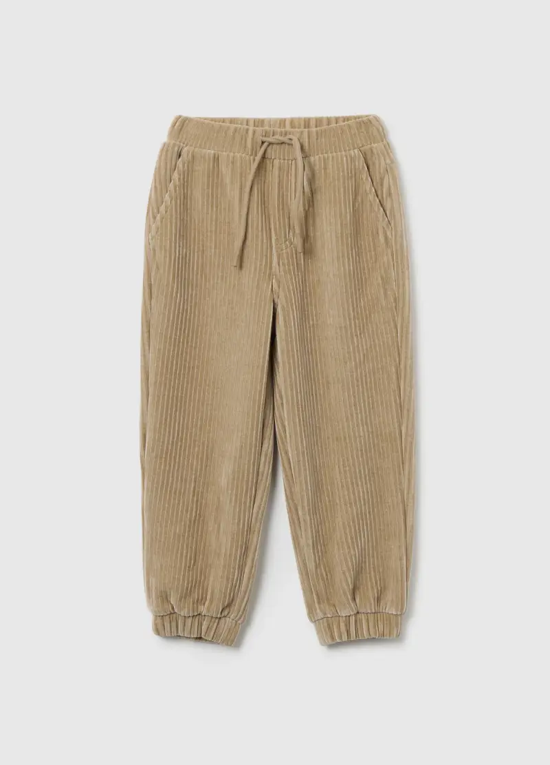 Pantaloni Beige In Tessuto Elasticizzato, Bambino, Beige